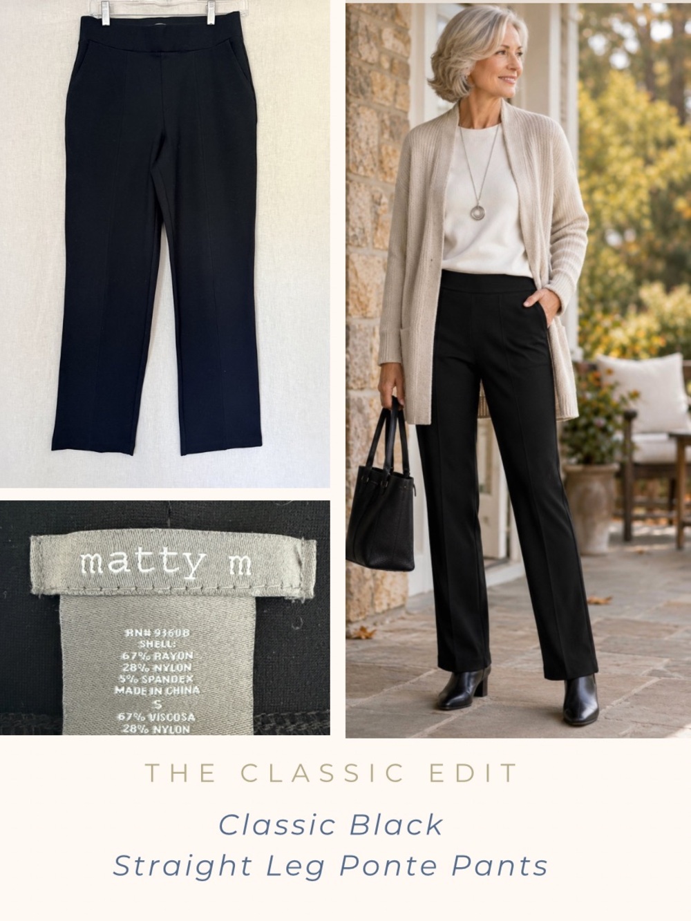 Matty M Classic Black Straight Leg Ponte Pants